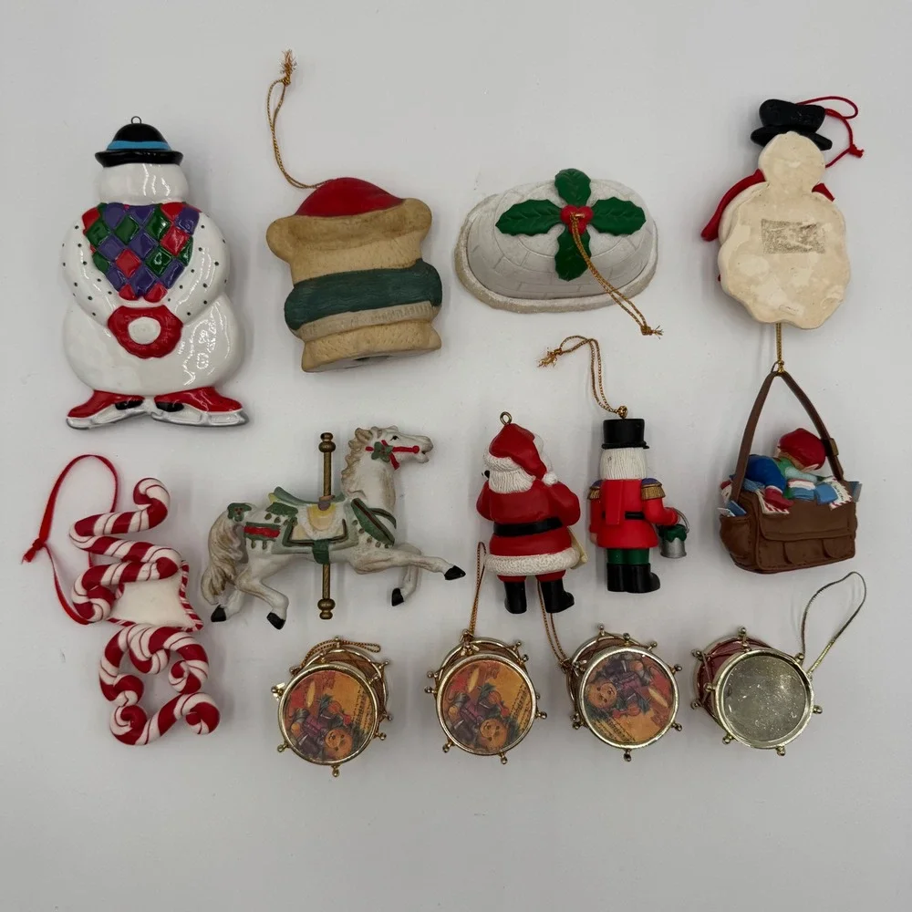 Vintage Christmas Ornament Mixed Lot 13pc Snowman Santa Drums Nutcracker 90s